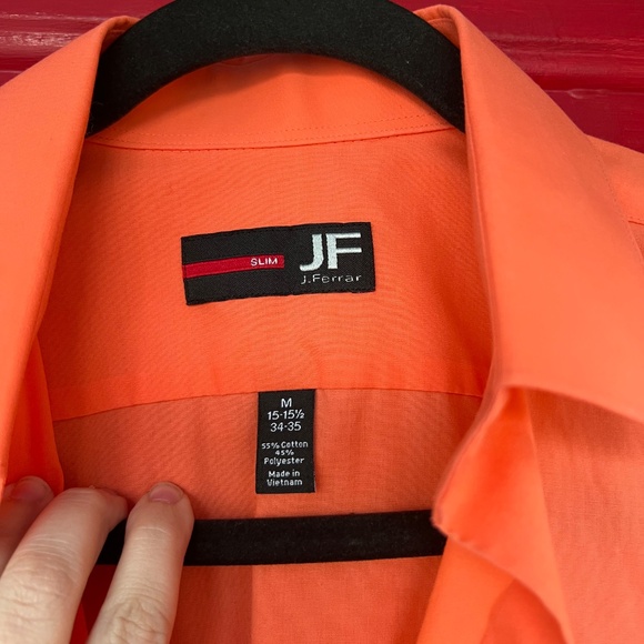 JF J Ferrar Orange Medium Long Sleeve Dress Shirt Fall Winter Business Office - Picture 3 of 5